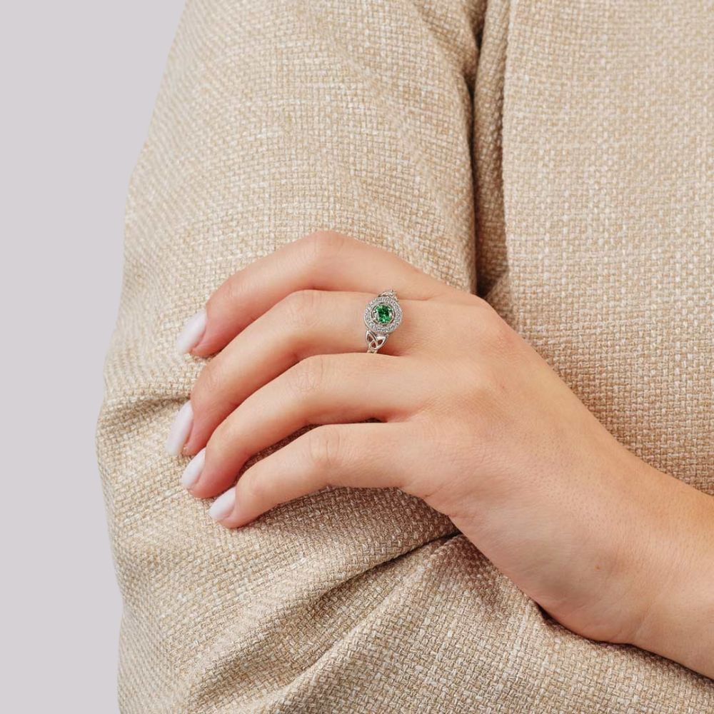 Sterling Silver Green Cubic Zirconia Trinity Knot Ring
