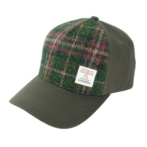 Glen Appin Dark Green and Plum Check Harris Tweed Baseball Cap