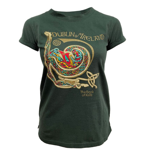 Book of Kells Green Foiled Dublin Ireland Ladies T-Shirt