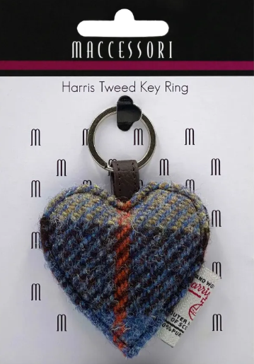 Harris Tweed Heart Keyring- Blue and Brown Check