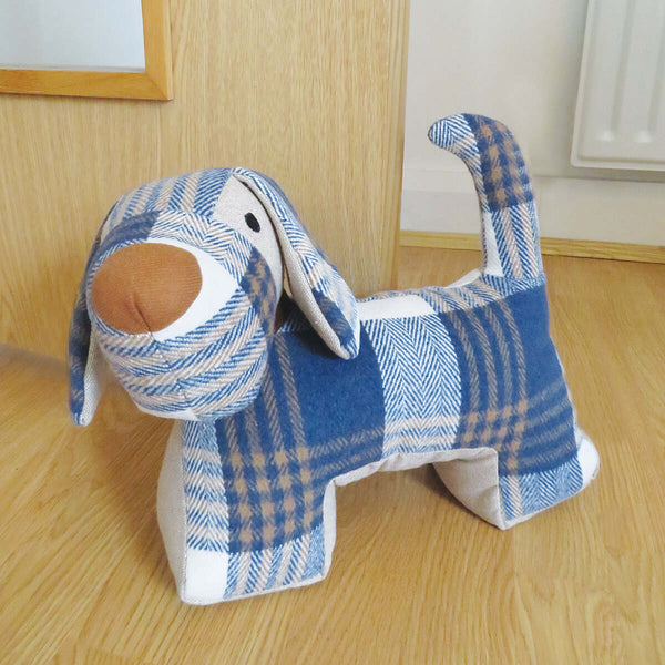 Weighted Blue Tweed Dog Doorstop