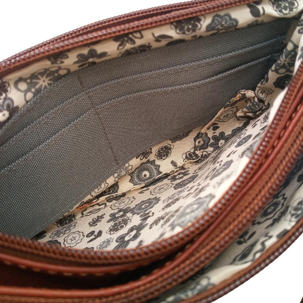 Three Zip Pocket Bag with Convertible Crossbody Strap - Camel