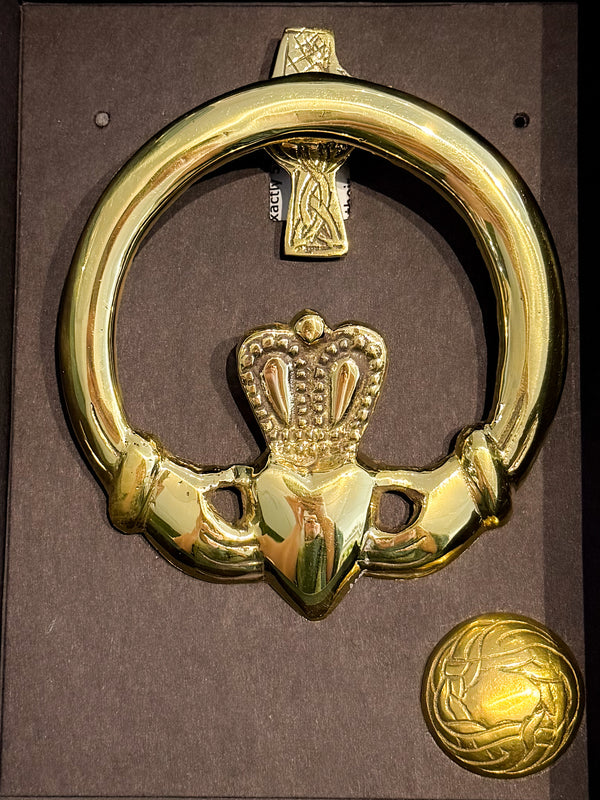 Brass Claddagh Door Knocker- Celtic Cross Back