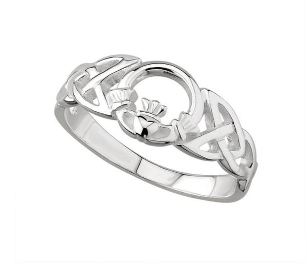 Sterling Silver Celtic Knot Open Claddagh Ring