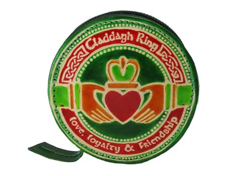 Round Hand Painted Leather Claddagh Coin Purse