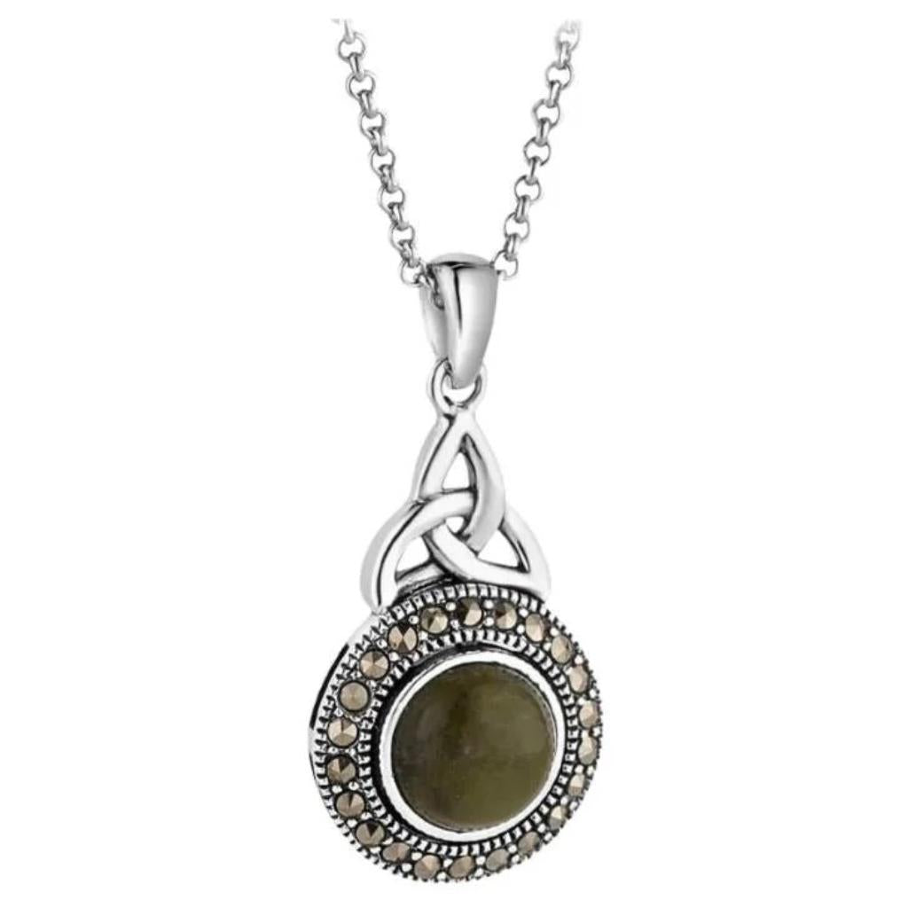 Connemara Marble and Marcasite Celtic Round Trinity Necklace