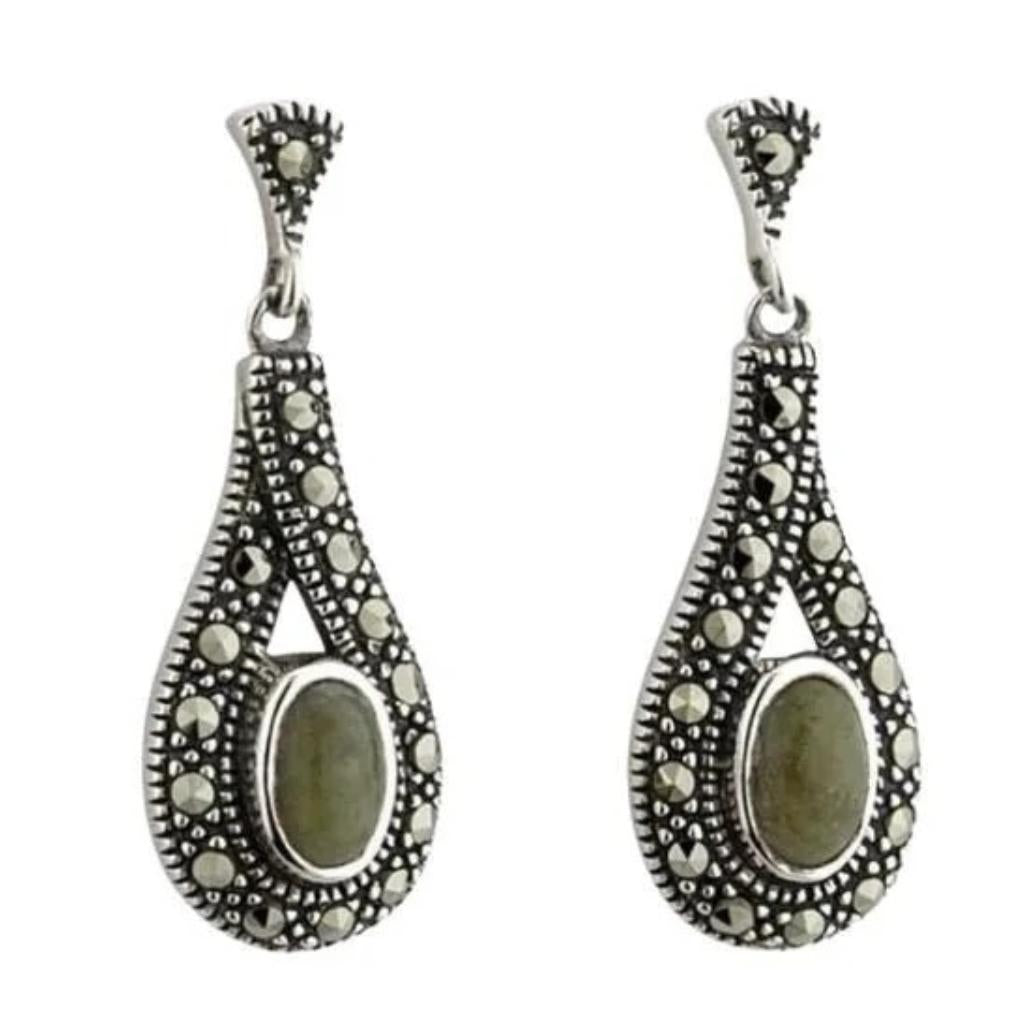 Connemara Marble and Marcasite Sterling Silver Earrings