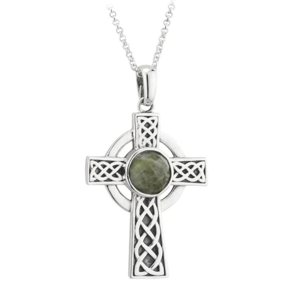 Connemara Marble and Sterling Silver Celtic Cross Necklace