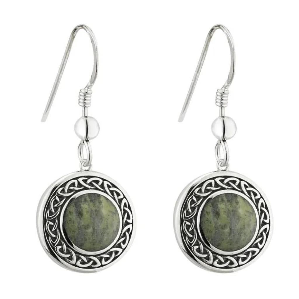 Connemara Marble and Sterling Silver Celtic Knot Drop Earrings