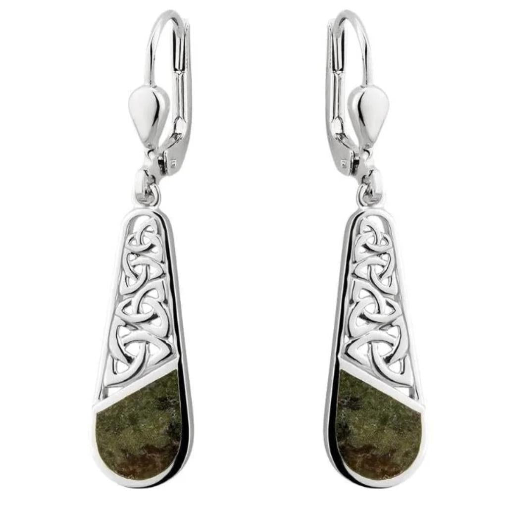 Connemara Marble and Sterling Silver Descending Trinity Knot Earrings