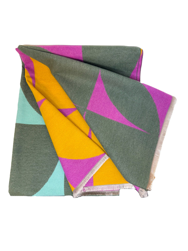 Double Sided Cubic Shamrock Scarf- Mustard/Teal/Pink