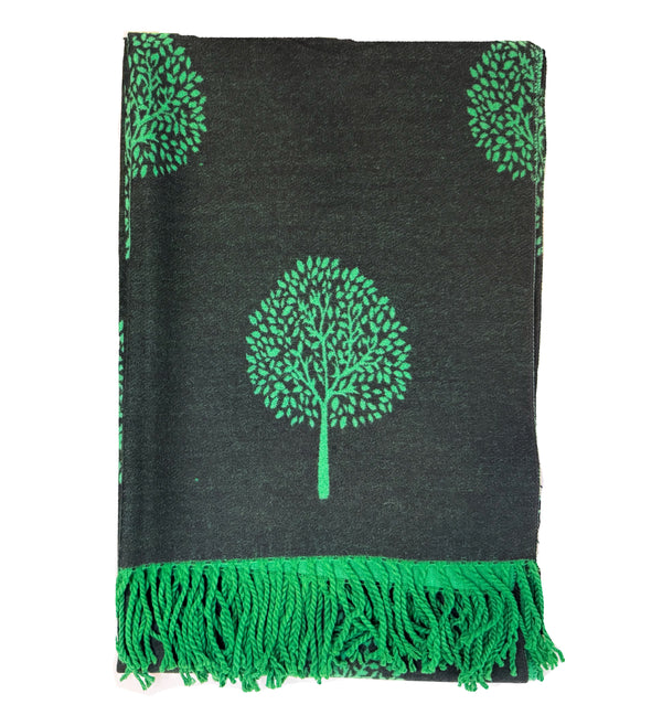 Double Sided Tree Scarf- Green/Black