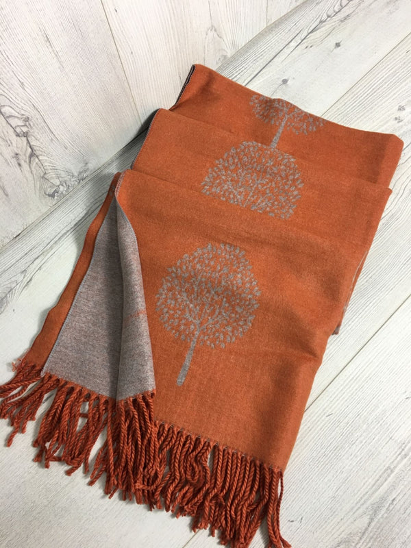 Double Sided Tree Scarf- Orange/Grey