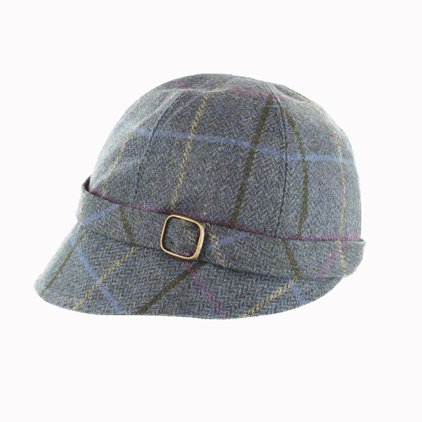 Mucros Weaver Denim Blue Check Tweed Flapper Cap 80