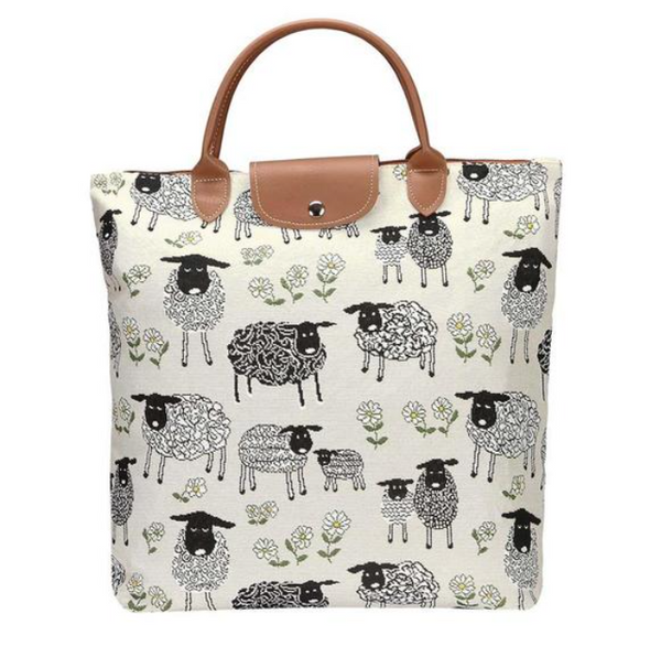 Fold Away Shopper - Sheep & Daisy White