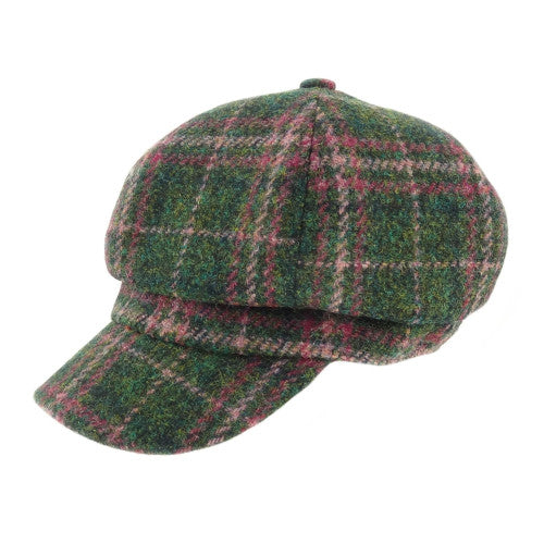 Glen Appin Ladies Dark Green and Plum Check Harris Tweed Cap