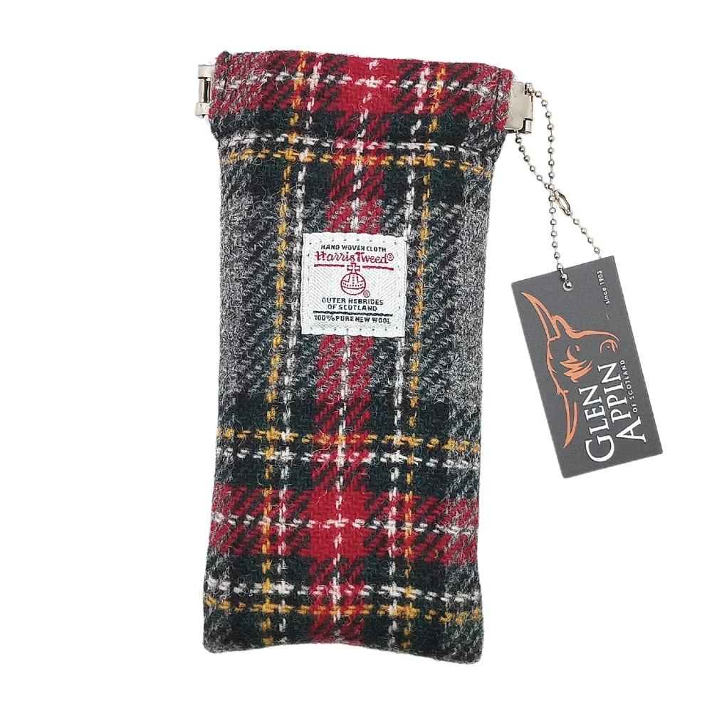 Glen Appin Grey and Red Tartan Harris Tweed Glasses Case