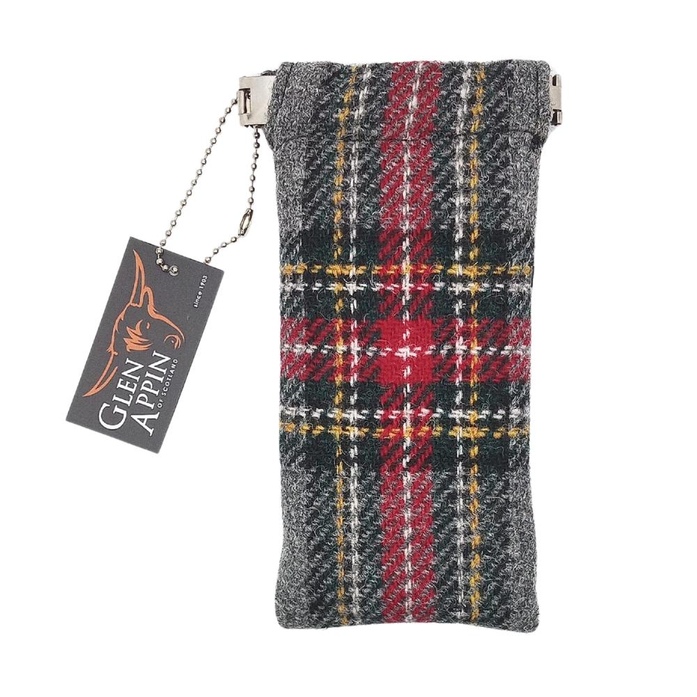 Glen Appin Grey and Red Tartan Harris Tweed Glasses Case