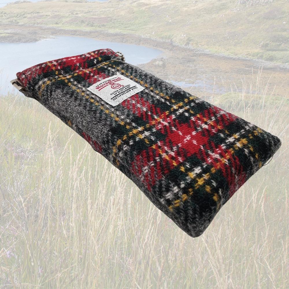 Glen Appin Grey and Red Tartan Harris Tweed Glasses Case