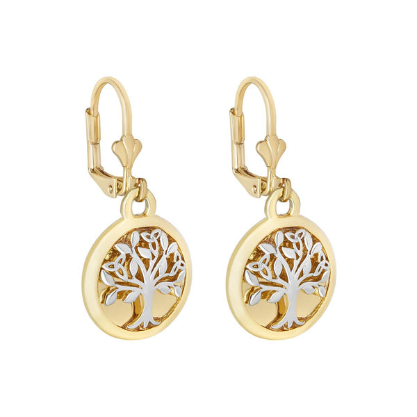 18ct Gold and Silver Plated Tree of Life Drop Earrings