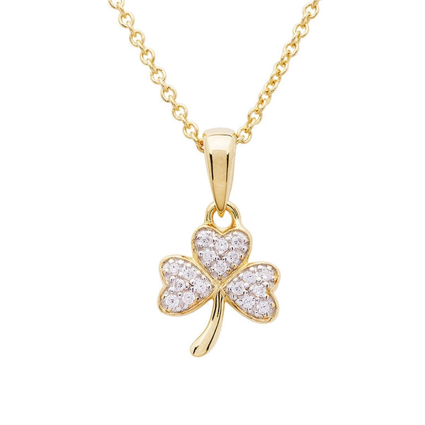 14k Gold Vermeil CZ Embellished Shamrock Necklace