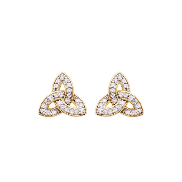 14k Gold Vermeil CZ Studded Trinity Knot Earrings