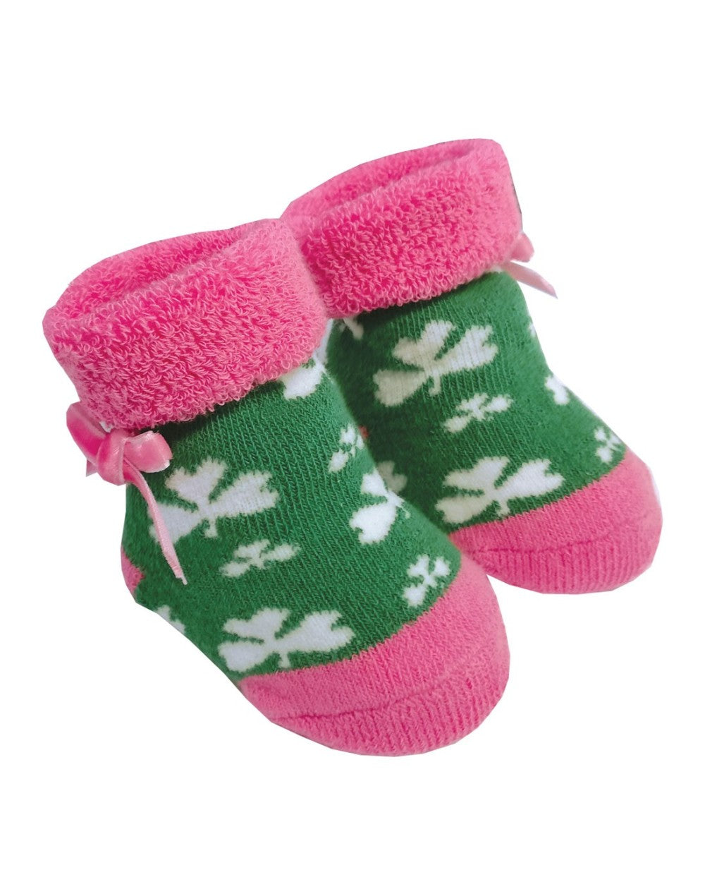 Baby Pink and White Shamrock Newborn Booties