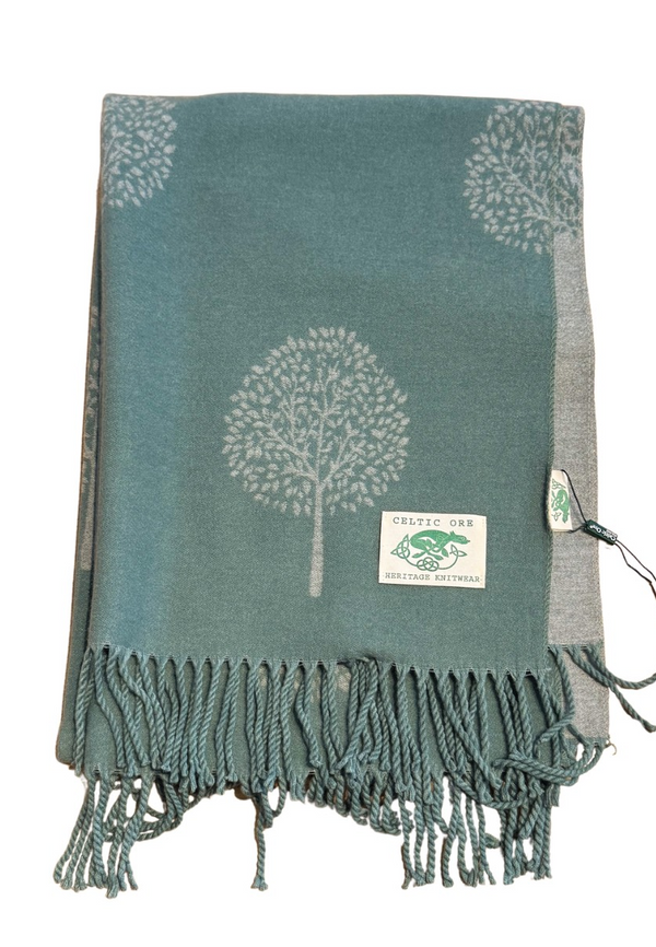 Double Sided Tree Scarf- Teal/Grey
