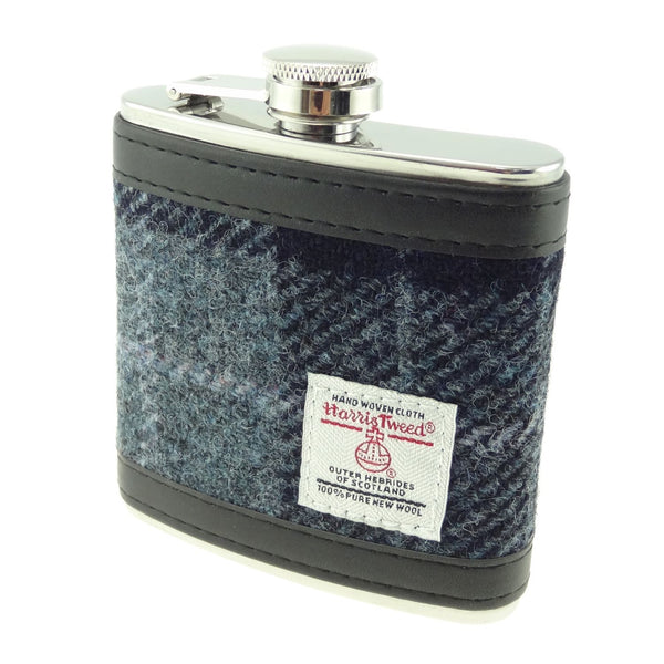 Harris Tweed Hip Flask- Grey/Black Tartan