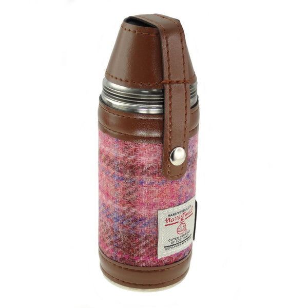 Harris Tweed Hunting Flask with Shot Glasses- Pink Tartan