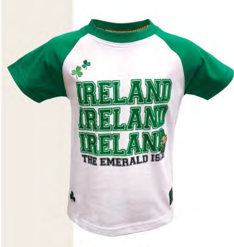 White and Green Flocked Ireland Raglan Kids Shirt