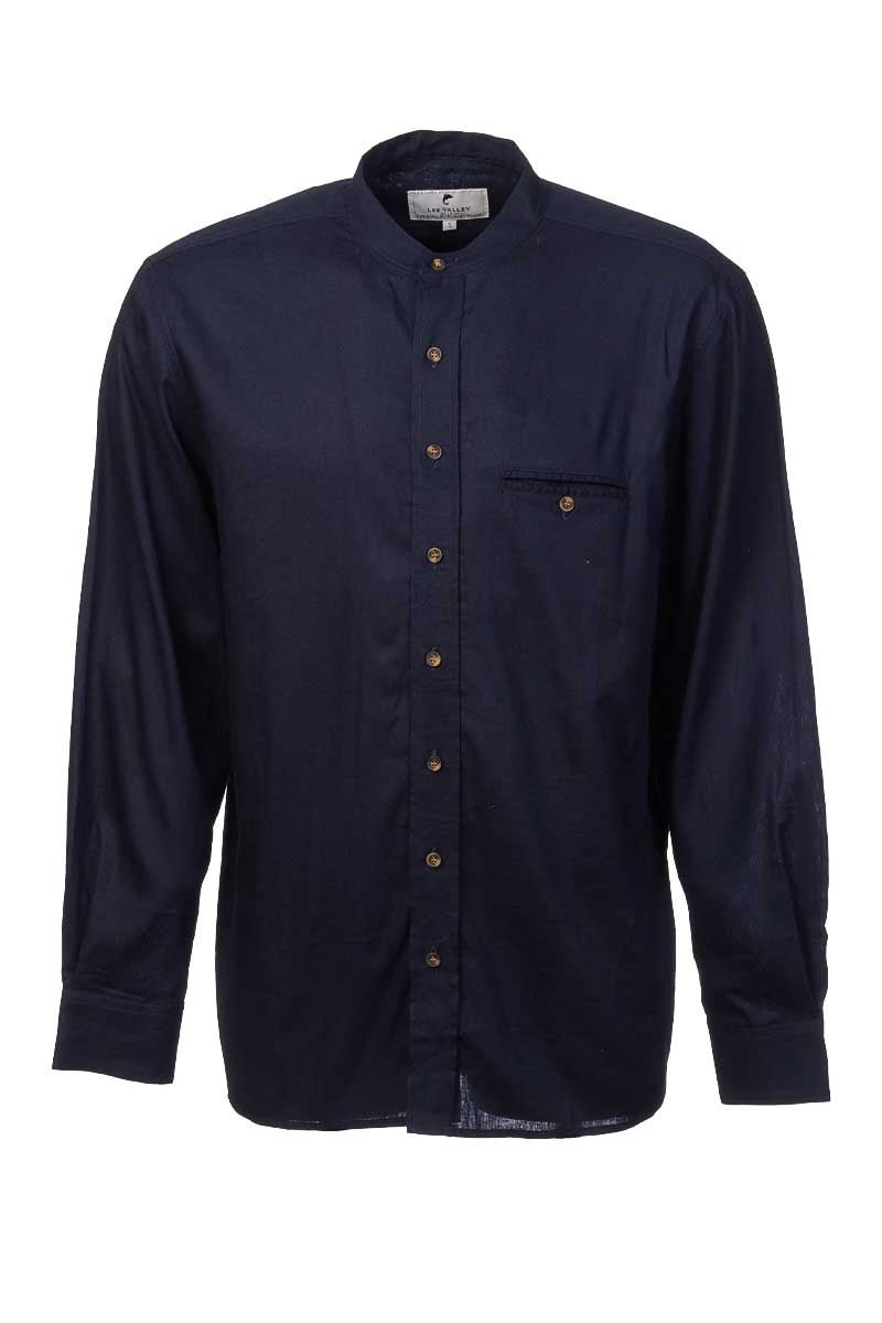 Men's Irish Collarless Linen Grandfather Shirt - Navy