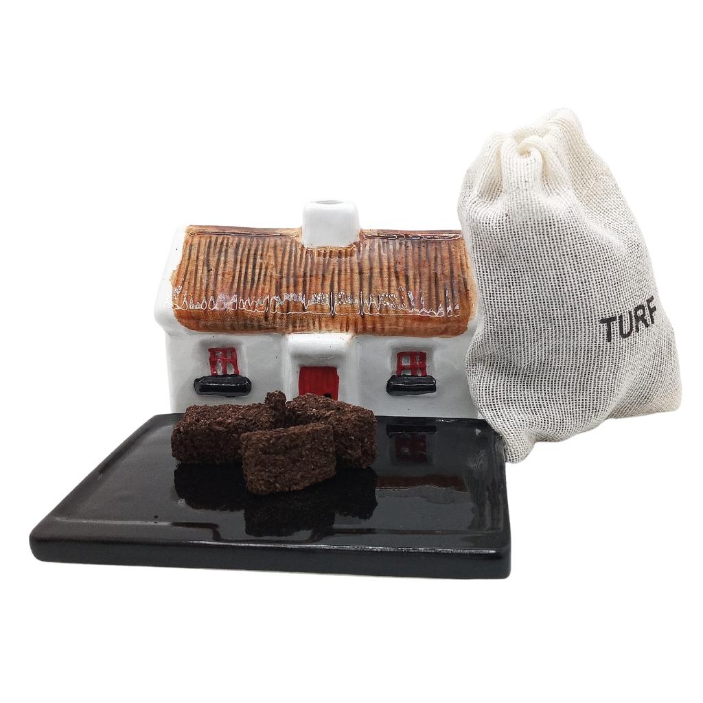Irish Cottage Burning Turf and Burner