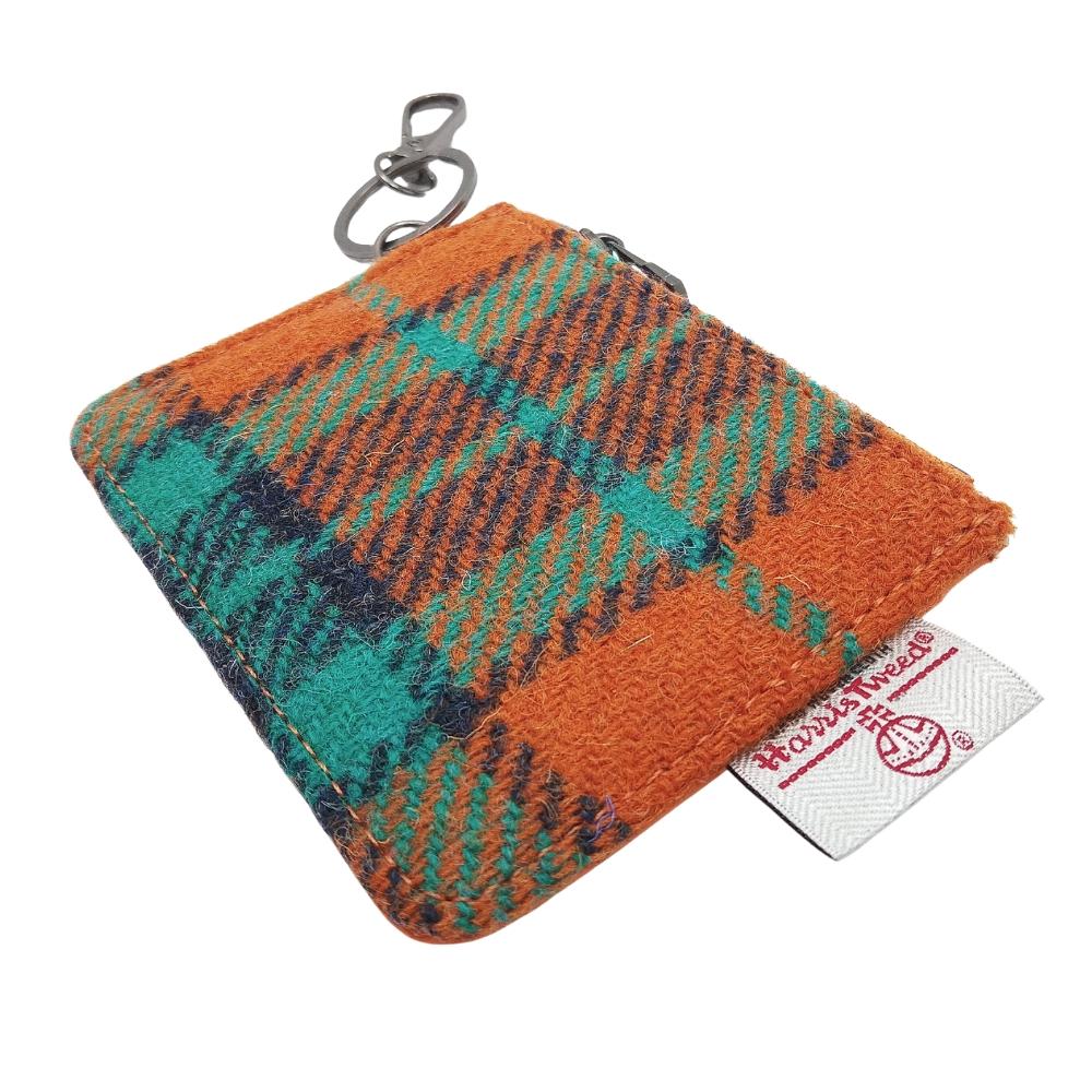 Islander Harris Tweed Card Zip Wallet 'Orange and Blue Tartan'