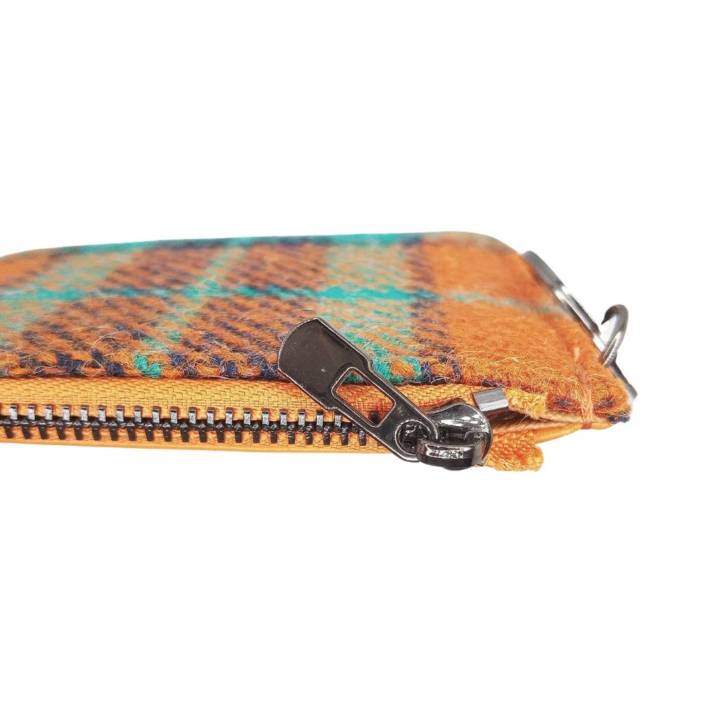 Islander Harris Tweed Card Zip Wallet 'Orange and Blue Tartan'