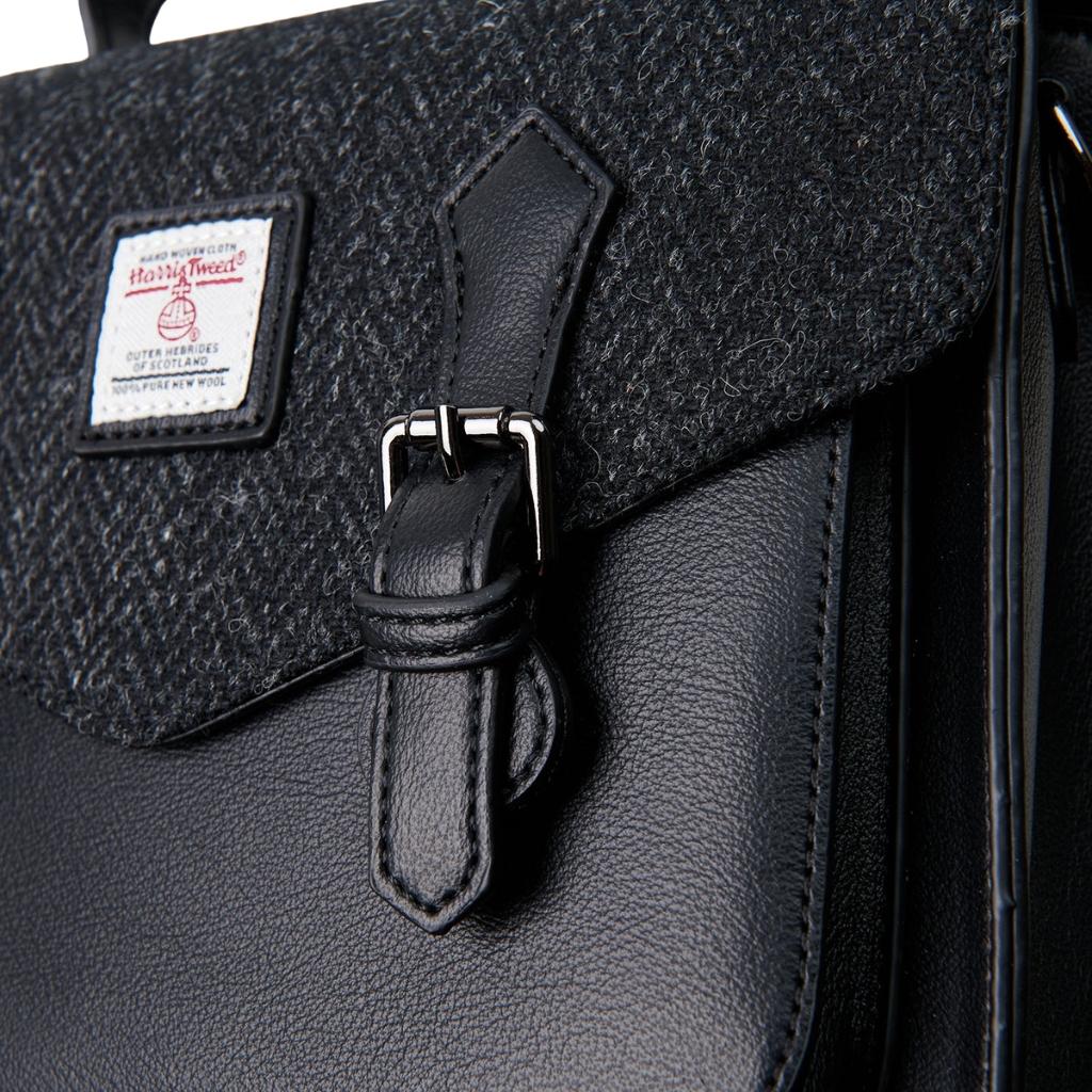 Islander Harris Tweed Medium Calton Satchel 'Black Herringbone'