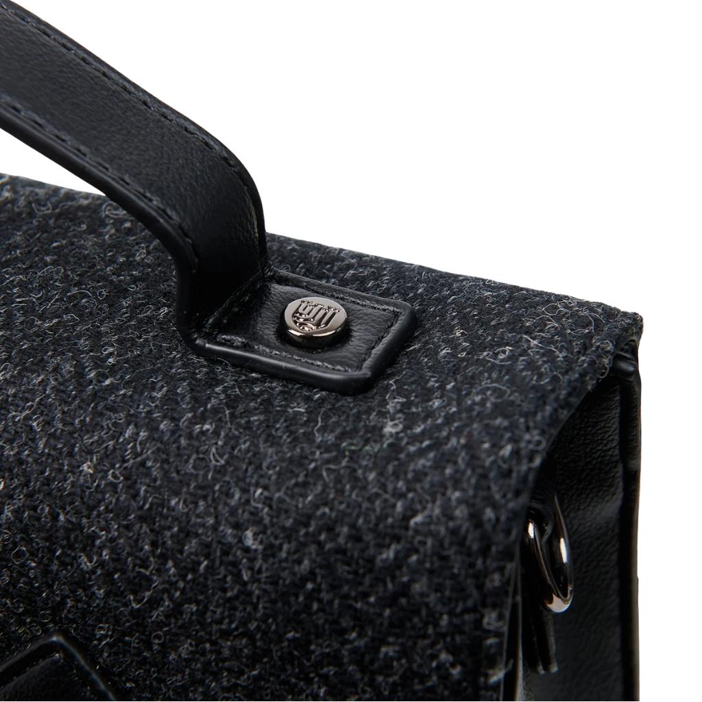 Islander Harris Tweed Medium Calton Satchel 'Black Herringbone'