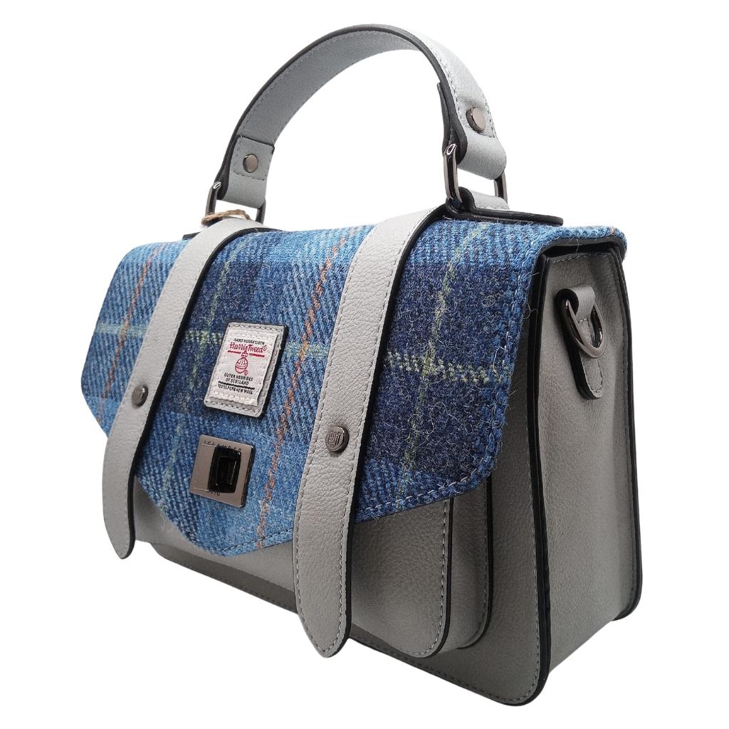 Islander Harris Tweed Medium Satchel 'Blue Tartan'