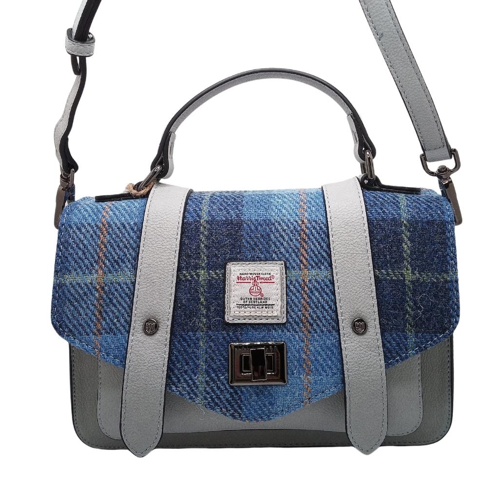 Islander Harris Tweed Medium Satchel 'Blue Tartan'