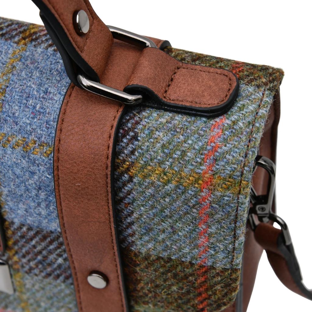 Islander Harris Tweed Medium Satchel 'Chestnut Blue Tartan'