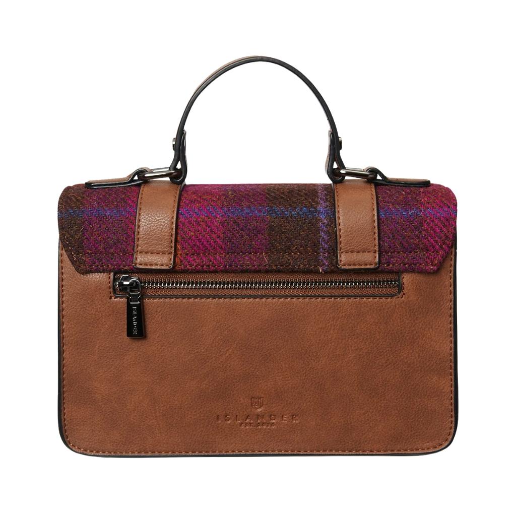 Islander Harris Tweed Medium Satchel 'Chestnut Blue Tartan'