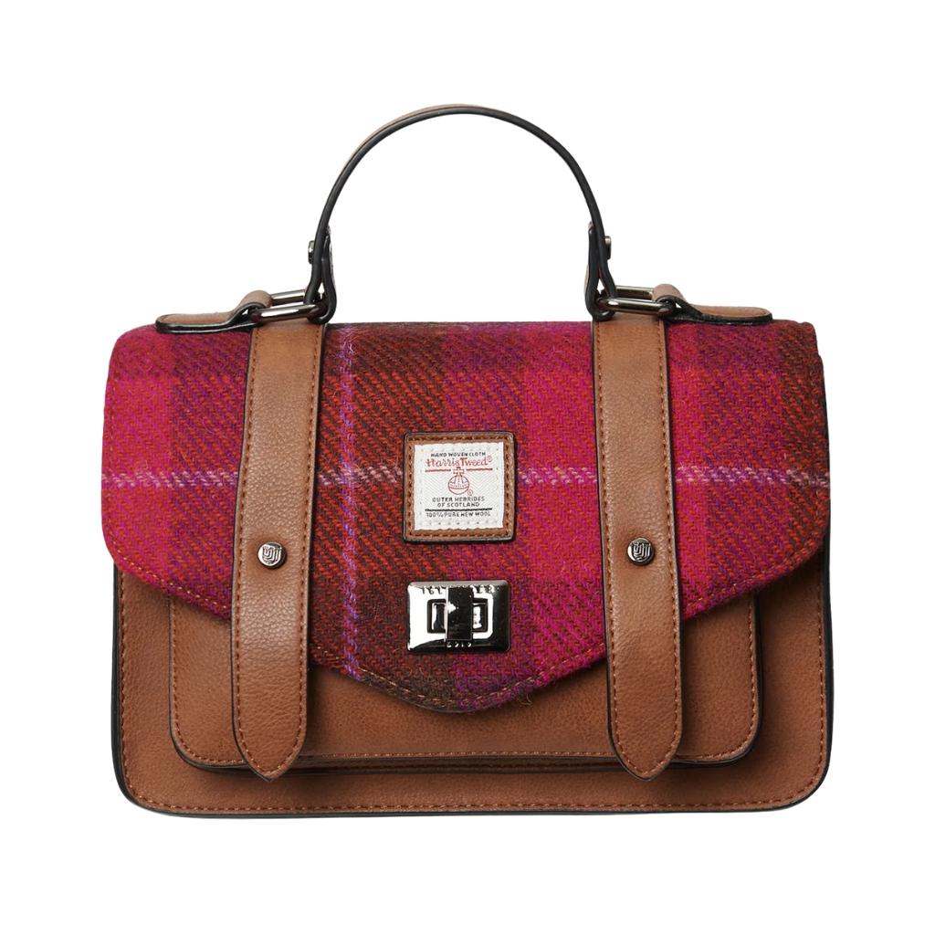 Islander Harris Tweed Medium Satchel 'Fuchsia Tartan'