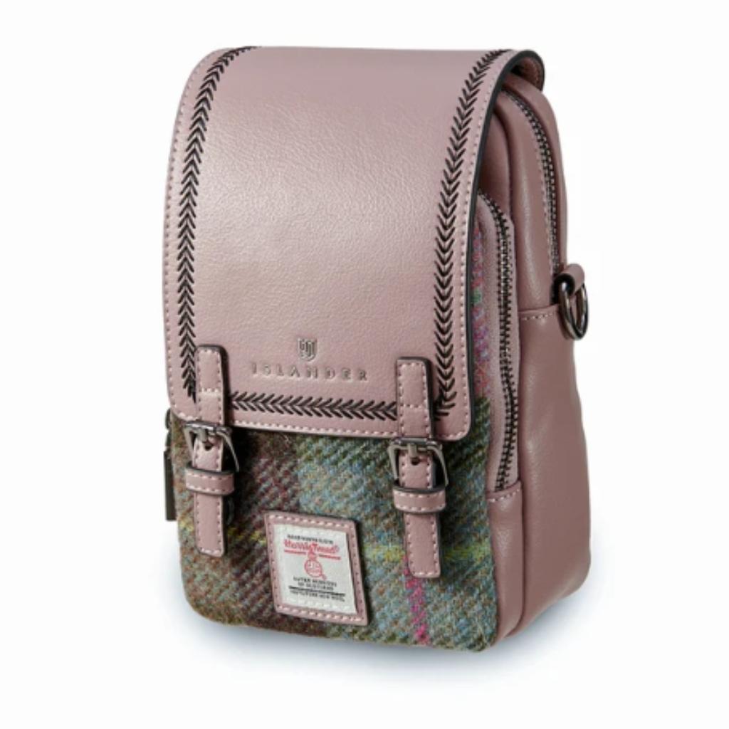 Islander Harris Tweed The Baby Jura Crossbody Bag 'Pink and Green Tartan'