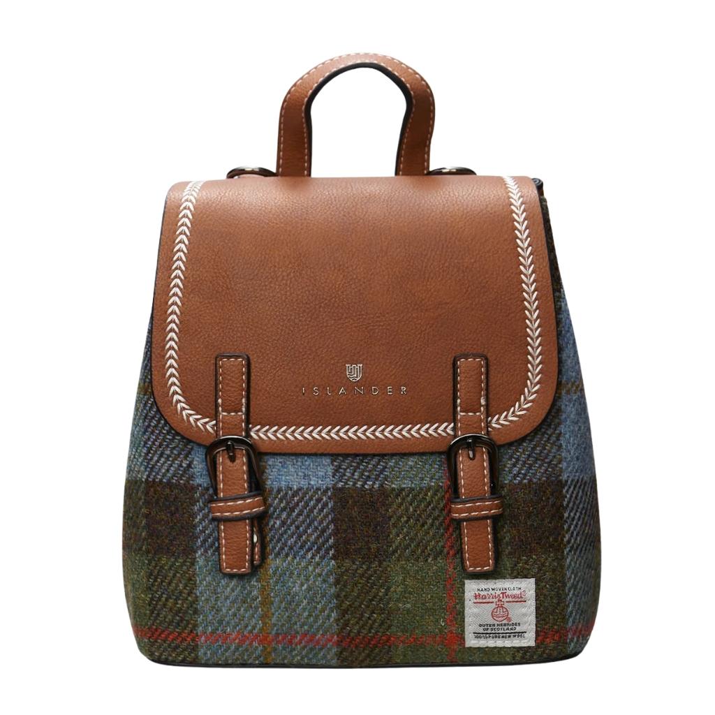 Islander Harris Tweed The Mini Jura Backpack 'Chestnut-Blue Tartan'
