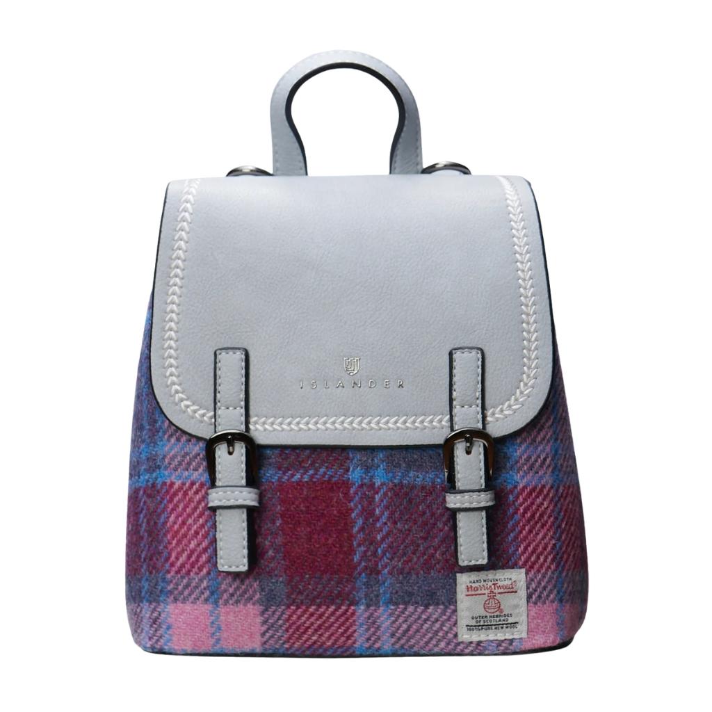 Islander Harris Tweed The Mini Jura Backpack 'Pink and Blue Tartan'