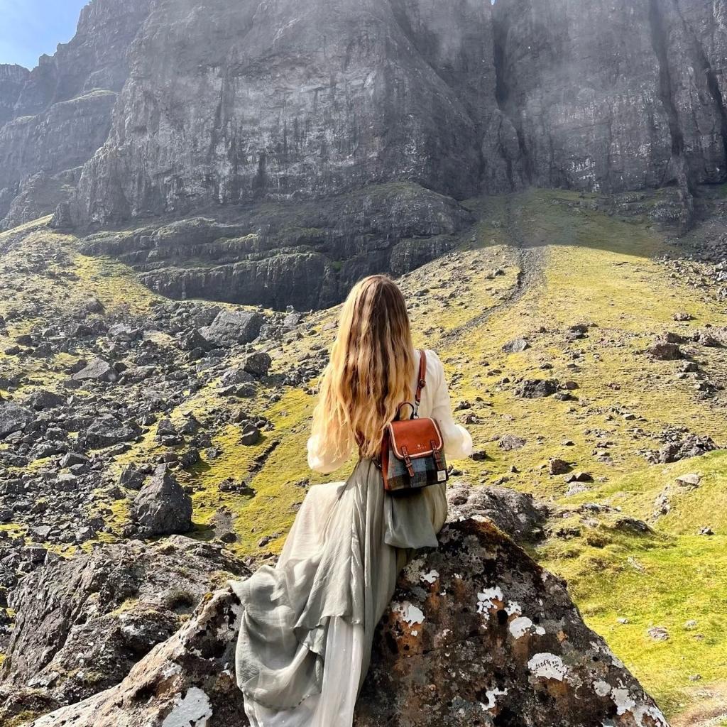Islander Harris Tweed The Mini Jura Backpack 'Pink and Blue Tartan'