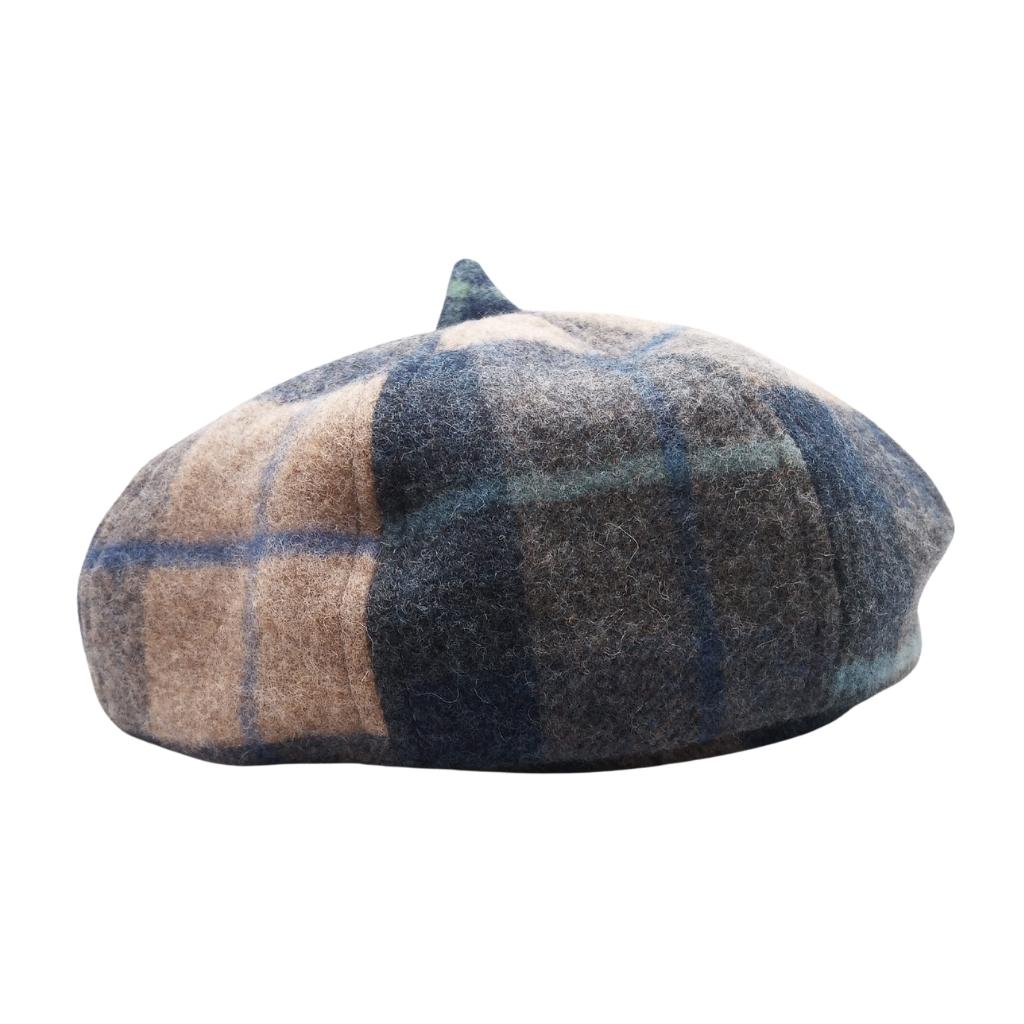 Islander Lambswool Bunnet Hat- Navy Beige Tartan