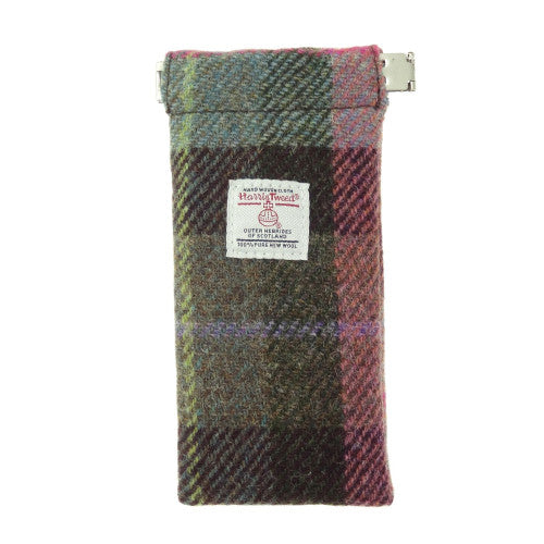 Glen Appin Muted Green and Rose Pink Tartan Harris Tweed Glasses Case