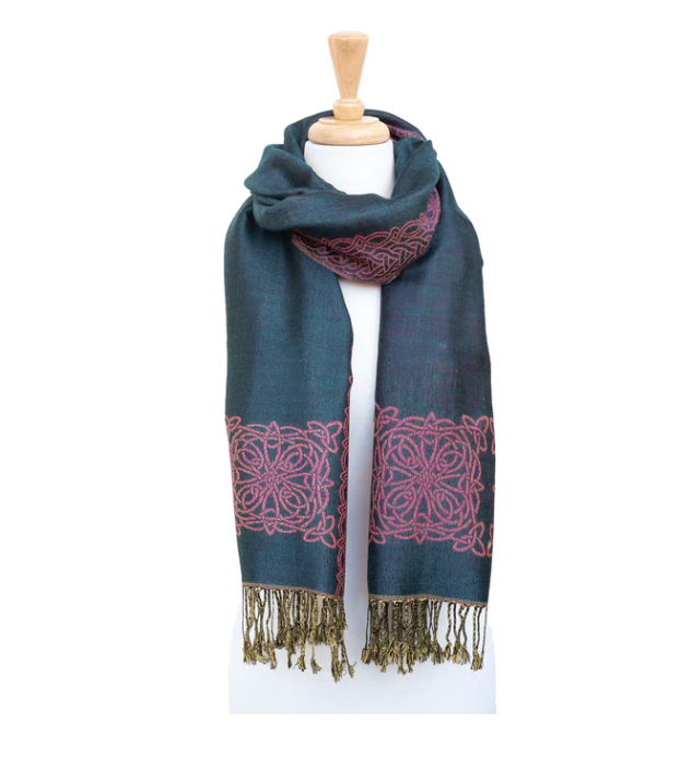 Mary Celtic Knot Reversible Scarf- Teal/Pink