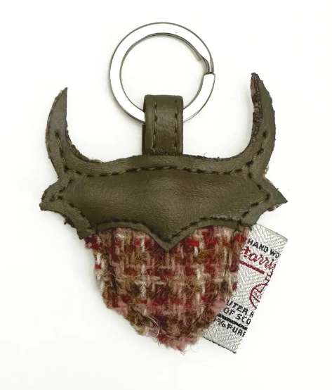Harris Tweed Highland Cow Keyring- Maple Check